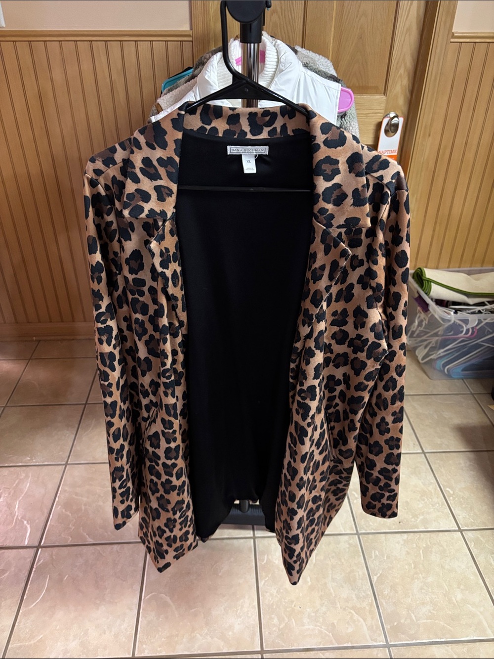 Dana Buchman Leopard Print Open Blazer in Brown and Black